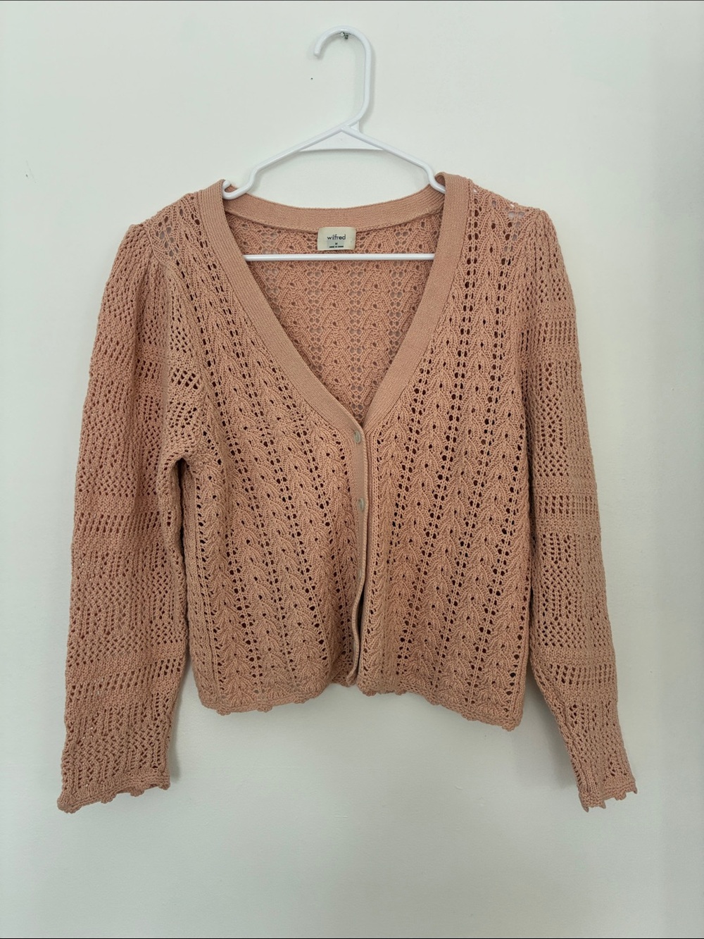Wilfred Splendor Crochet Cardigan Medium Open Weave Peach Cotton Grandmacore